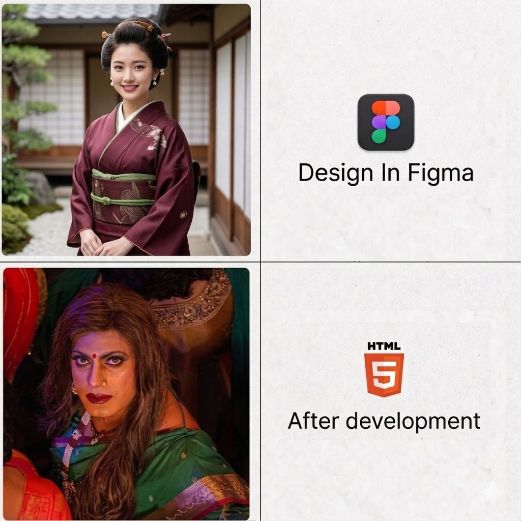 Shrey_Rastogi13's tweet image. Design vs Development 😂
In Figma: Perfect ✨
After development: “Who touched this?” 😭
Fix:
🤝 Collaborate early
🧩 Use design systems
📋 Better handoff
Design should look good… and survive coding too 💀
#UIUX #Figma #Development