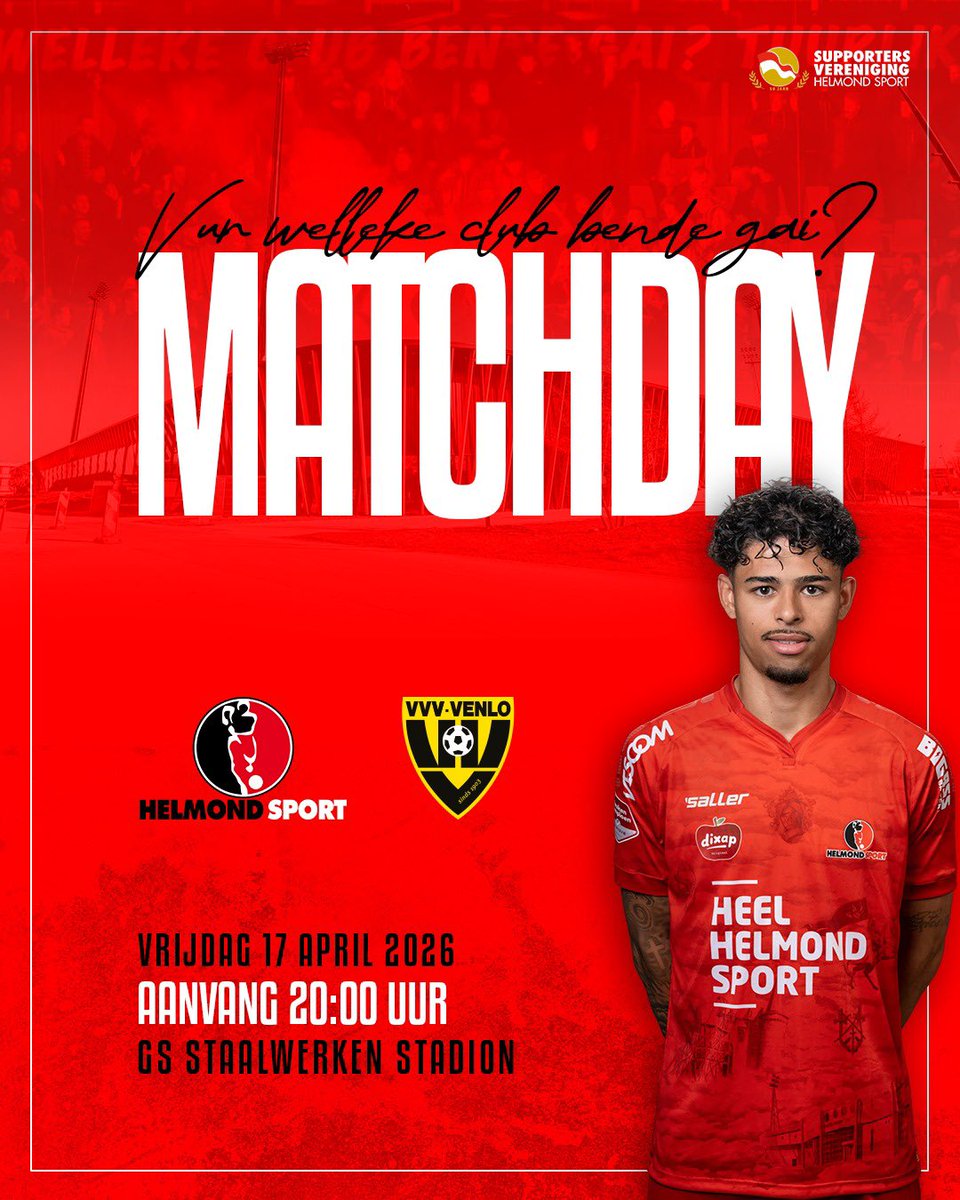 🔴⚫️MATCH DAY⚫️🔴

De laatste thuiswedstrijd van het seizoen. Vanavond om 20.00 uur trapt Helmond Sport af tegen VVV Venlo, dat op een 13e plek staat. In de laatste 5 thuiswedstrijden tegen de Limburgers verloren we er slechts 1! 
Helmond Sport kent een complete selectie.