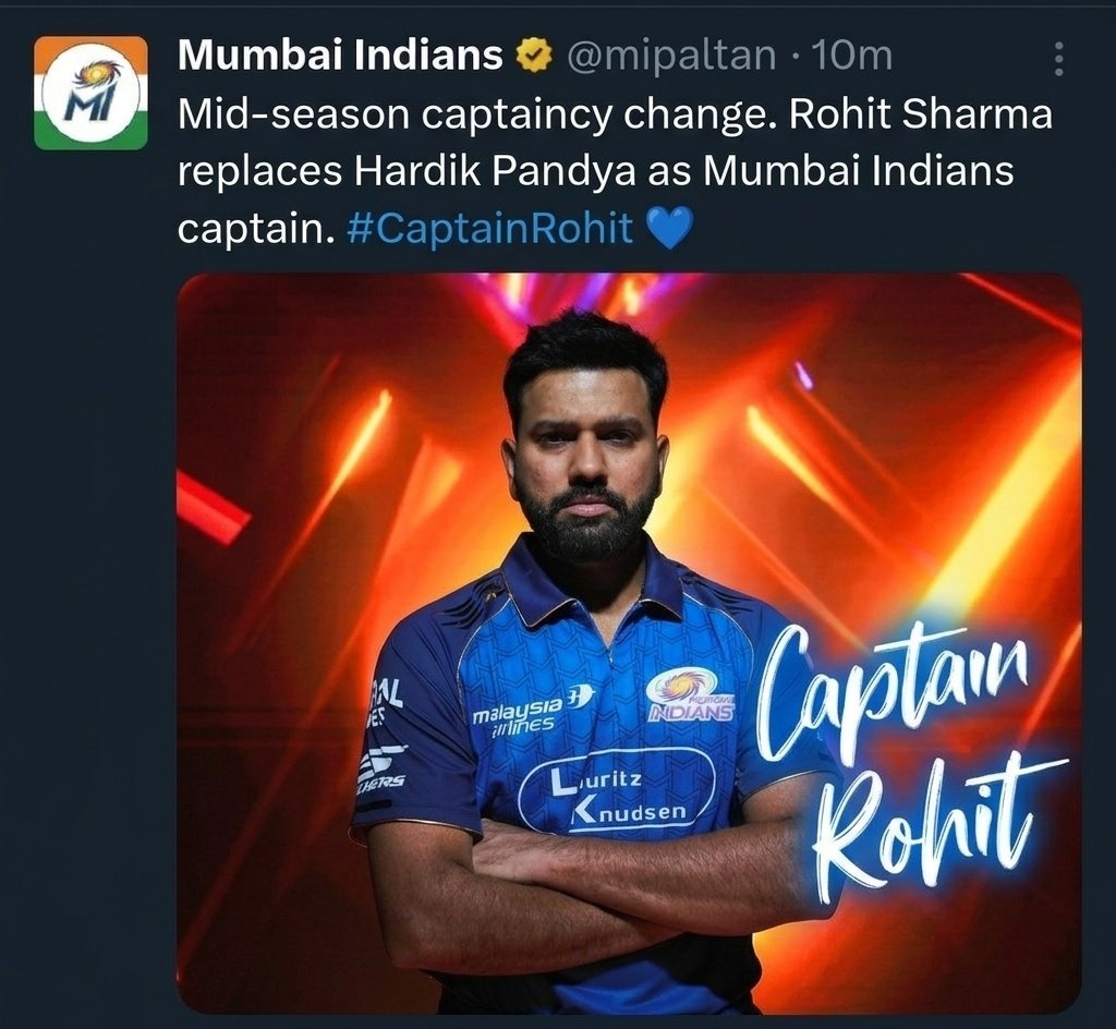The number of likes on this post is a wake-up call for Mumbai Indians management !!🗿🔥

Make Rohit Gurunath Sharma Captain Again !!