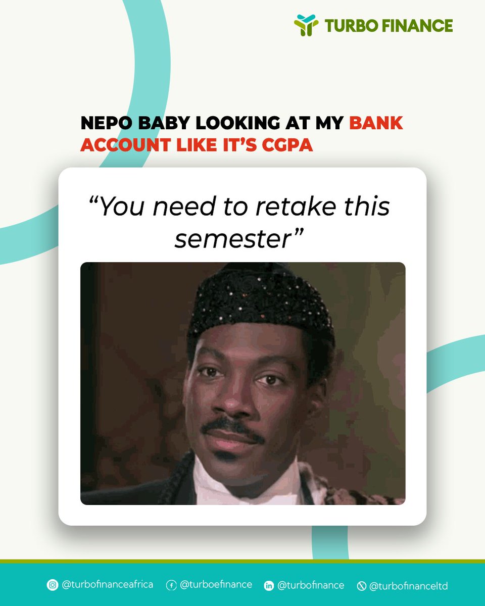 TurboFinanceLTD's tweet image. Some of us are not broke; we’re just academically underperforming in finance.

Even a nepo baby would say, “This one needs a retake.”

Time to do better with your money management.

Start now at turbofinance.africa

#fridaymood #moneymeme #relatablefinance #bankaccounthumor