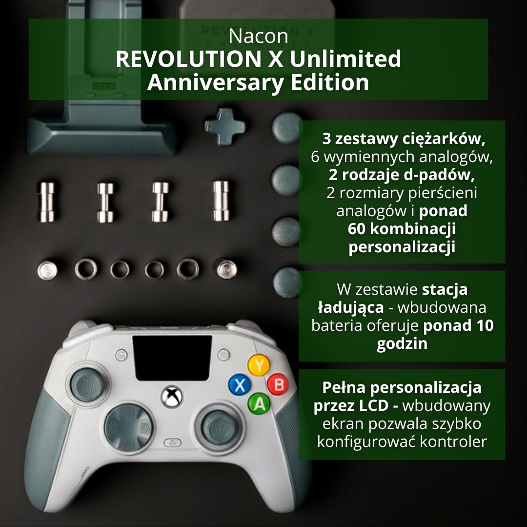 Retallpl's tweet image. Najnowszy @Nacon REVOLUTION X Unlimited Anniversary Edition to nie tylko kultowy wygląd. Sprzęt oferuje kompletną personalizację!

#NACON #Xbox #PCGaming #XboxSeriesX #Xbox360 #Gaming