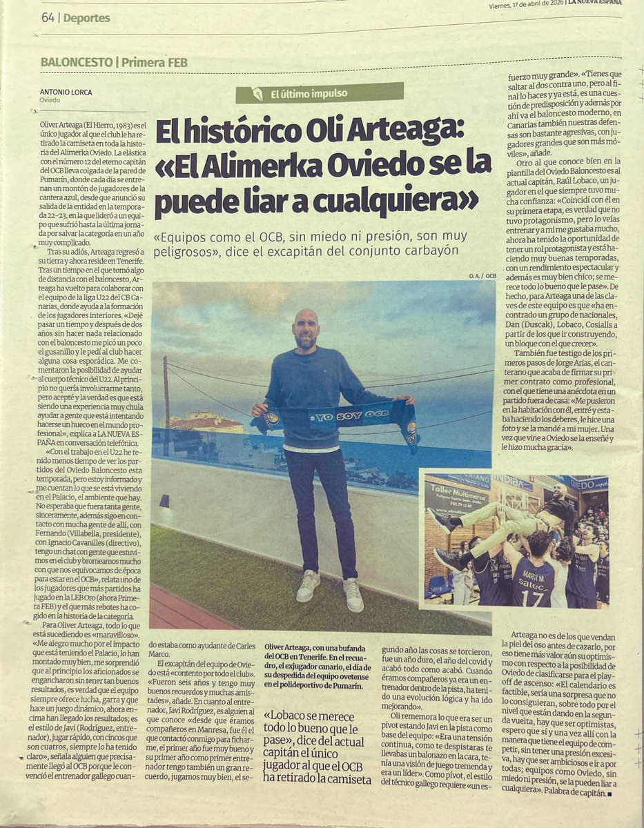 JaviBva's tweet image. Hoy en LNE , entrevista con el eterno Capitán… D. Oliver Arteaga… #Ejemplo  #MiCamiseta #OCB