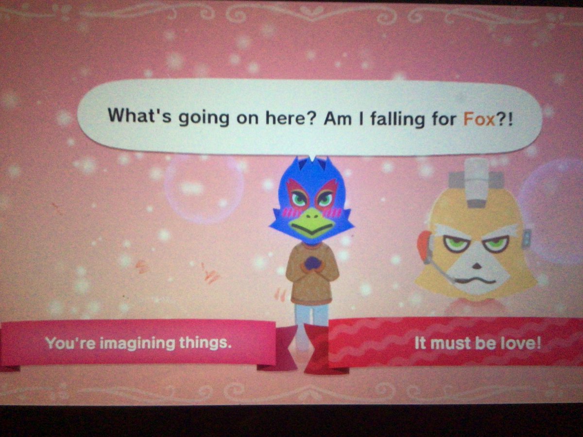 Fabulousep's tweet photo. Just made Falco Lombardi in my tomadachi life living the dream island and he tripped and fell in love with Fox McCloud https://t.co/zKVHpEJOlb