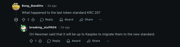 KRC20 Tokens after the mid-June KCC20 hard fork?

In the announcement thread, when asked what happens to existing KRC20, the reply was: “Ori Newman said that it will be up to <a href="/kasplex/">Kasplex</a> to migrate them to the new standard.”

Time will tell how this materializes — more formal