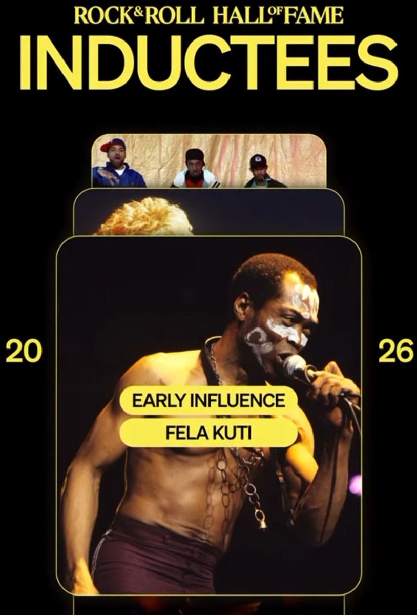 ShalewaAKuti's tweet image. From Lagos to the world 🌍🔥

Fela Kuti enters the Rock &amp;amp; Roll Hall of Fame (2026).

Afrobeat made history. 🐐✨

#FelaKuti #Afrobeat #RockHall2026