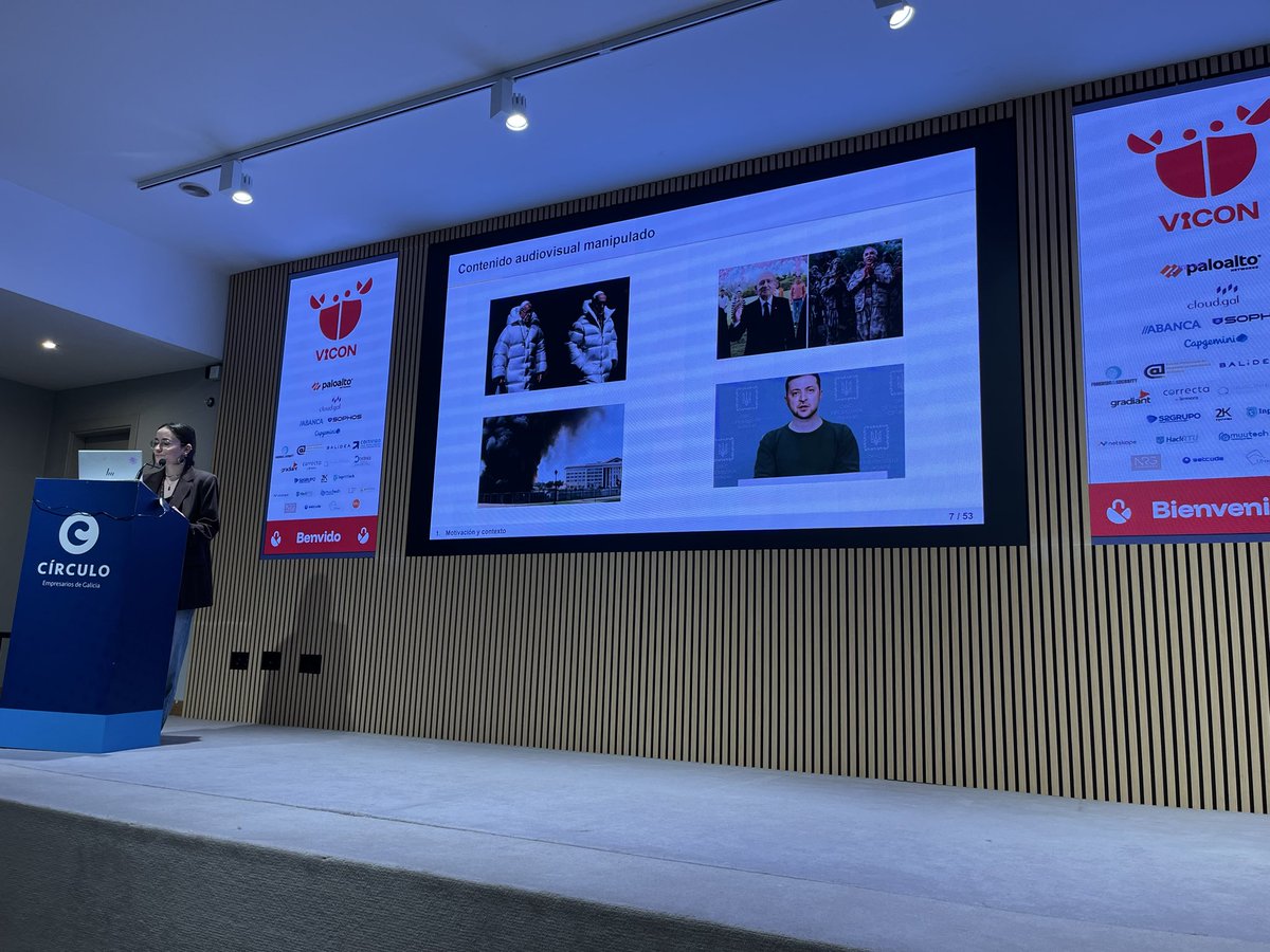 cadirneca's tweet photo. Empieza #ViCON2026 con la ponencia de Celia Melendi sobre detección de contenido audiovisual modificado!! #Vigo #Ciberseguridad https://t.co/f3uKb0Hia8