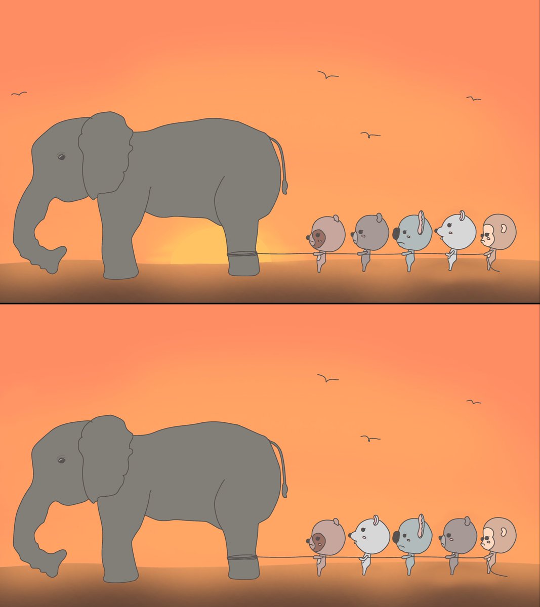 ORAxUUUUUUUTAN's tweet image. 【第29回】うーたんの間違い探し
・テーマ▶︎『象の日（4月28日)』
・違い　▶︎5個

ヒント:ペアはそれぞれカウントでござる。

#違い探し #SpotTheDifference 
#脳トレ #BrainTraining 
#象の日 #animal
#動物
#JapaneseCulture
#5Difference