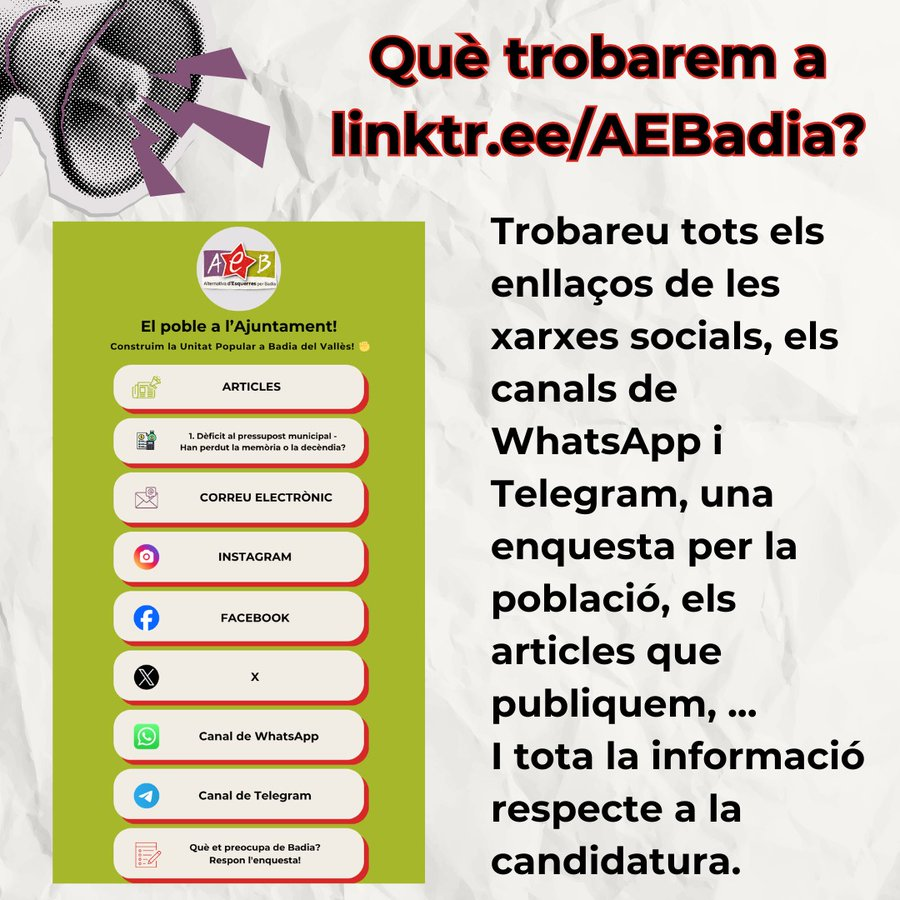 aebadia's tweet photo. Contacta amb nosaltres per qualsevol dels nostres canals. Entra al nostre linktr.eAEBadia per estar al dia del que fem. https://t.co/97WFggP9rt