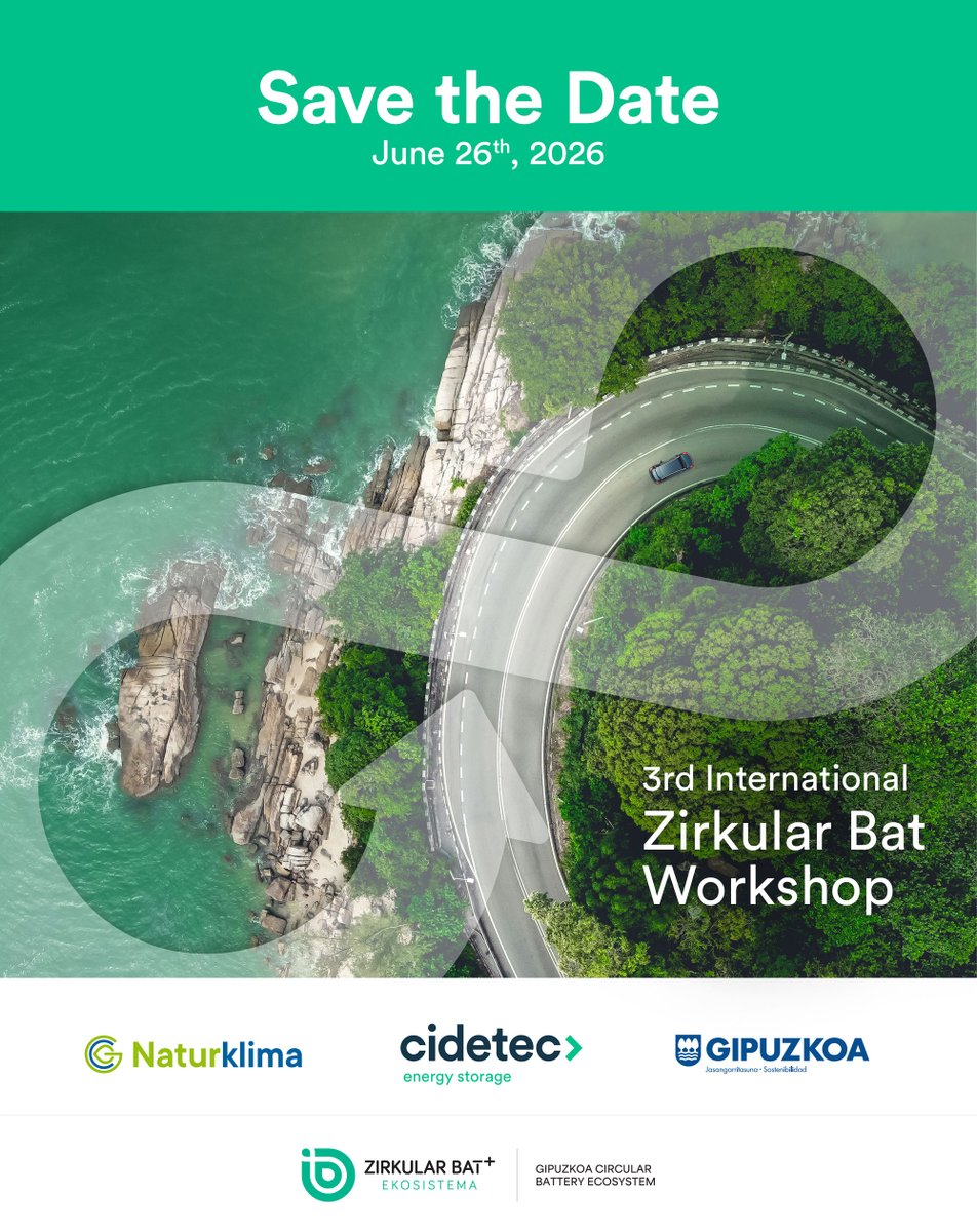 CIDETEC_'s tweet image. 📅 SAVE THE DATE | 3rd International Zirkular Bat Workshop.
👉The battery life cycle in electromobility: from remanufacturing to recycling.

🗓 June 26th
📍 @NaturKlima 
⚠️ Limited capacity 

Stay tuned!

#CidetecEnergyStorage #GreenFuture #CIDETEC #ZirkularBat