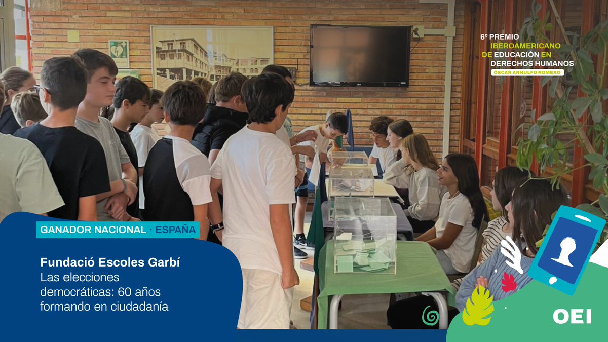 oeidigital's tweet photo. 📢 ¡Conoce la escuela ganadora de la fase nacional española de nuestro #PremioDDHH! 🇪🇸
@GarbiPereVerges ha sido galardonada por el proyecto “Las elecciones democráticas: 60 años formando en ciudadanía activa”, que convierte la escuela en una “microciudad democrática”.
El proyecto involucra a cerca de 1.300 estudiantes de 6 a 18 años, con participación del 100% en procesos democráticos internos.
Menciones especiales para:
🔹 #DesactivaLaTrata (Diaconía, Madrid), por su labor de sensibilización sobre la trata de mujeres y niñas en el entorno digital
🔹 “Mi doble invisibilidad” (CPEE San Cristóbal, Asturias), por promover una educación inclusiva y de calidad desde la igualdad
¡Enhorabuena a todos! 🎉
Nos vemos en junio en Bilbao en la fase internacional.
👉 Más detalles sobre los proyectos en: https://t.co/XmXLUkos32