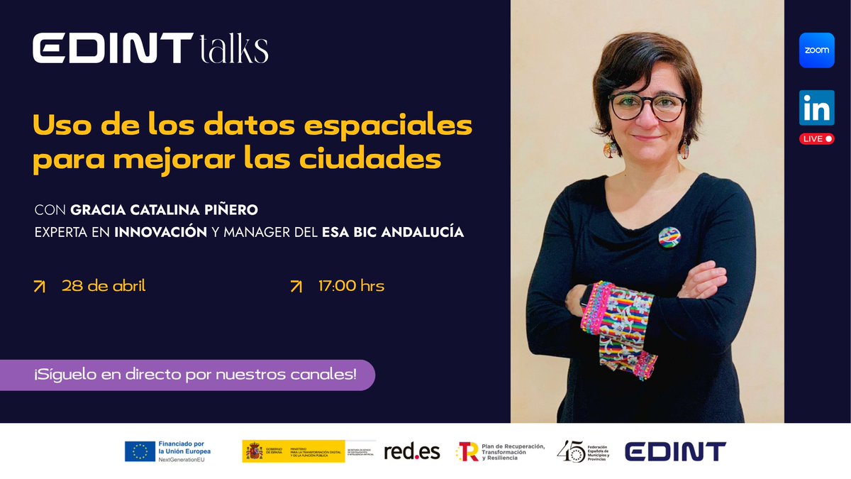 edint_femp's tweet photo. ↗️ ¿Qué tienen que ver los satélites con tu ciudad? 

En el próximo #EDINTTalks nos acompaña @GraciaCatalina_, para descubrir cómo los datos espaciales transforman la gestión urbana.

🗓️ 28 de abril | ⏰ 17H

Acompáñanos en directo inscribiéndote aquí 👇
https://t.co/u45mMNRGI2 https://t.co/UhkWgzXjLv