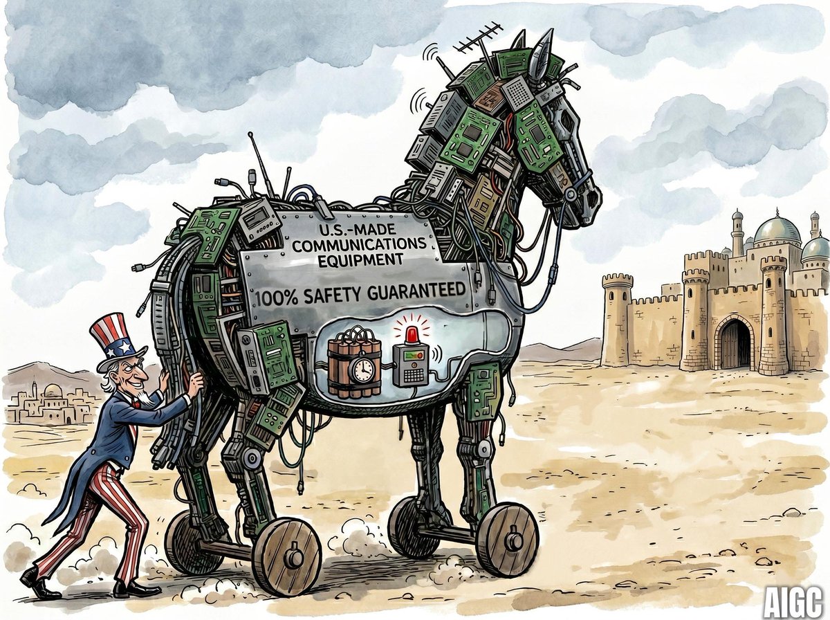 XHNews's tweet image. The U.S. has long been obsessed with pointing fingers at others' tech security, yet its own "U.S.-made" equipment is the real "Trojan Horse".
FYI: During a U.S. attack on Iran's central Isfahan Province, a "significant" amount of U.S.-made communications equipment in the country