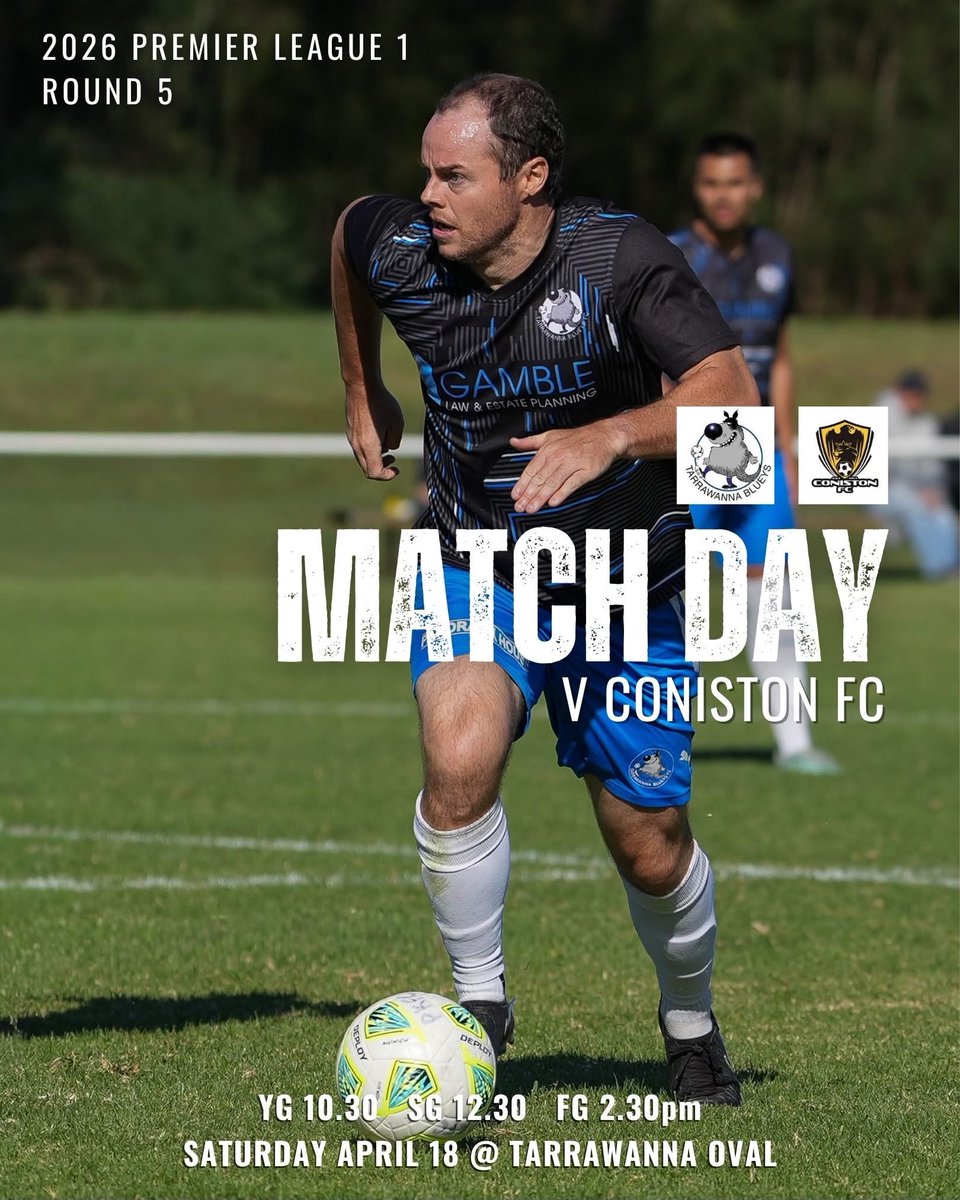 Blueysone's tweet photo. Your Blueys are back in action on Saturday in a @FSC_Official @FratClub2519 Premier League Round 5 match at Tarrawanna against @FcConiston .

Get up to Tarra and cheer the boys on.

Further Details: https://t.co/Hn5cLbHyFQ