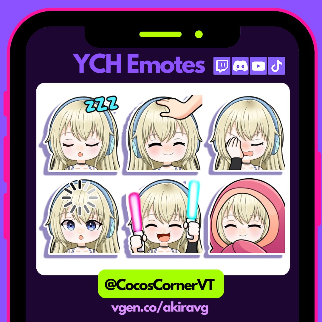 New YCH Emotes for CocosCornerVT        

#VGenComm #VGenOpen #VGen #vgenartist #YCH #Emotes #Vtuber #ENVtuber #TwitchEmotes #commissionsopen
