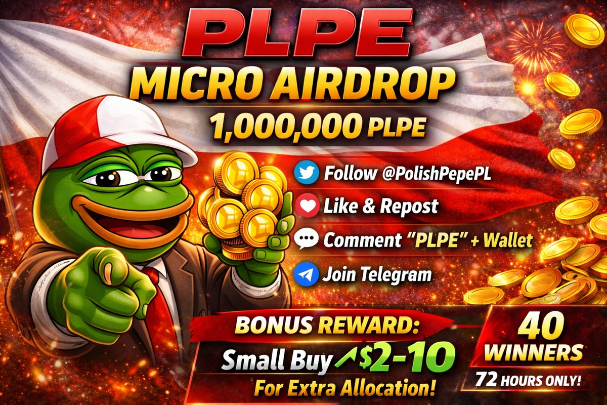 PolishPepePL's tweet photo. PLPE micro airdrop is still active 🐸🇵🇱

Early supporters already joining.

Bonus allocation available for small PLPE buys ($2–10).

Still time to participate. https://t.co/1FOZ0z75QL