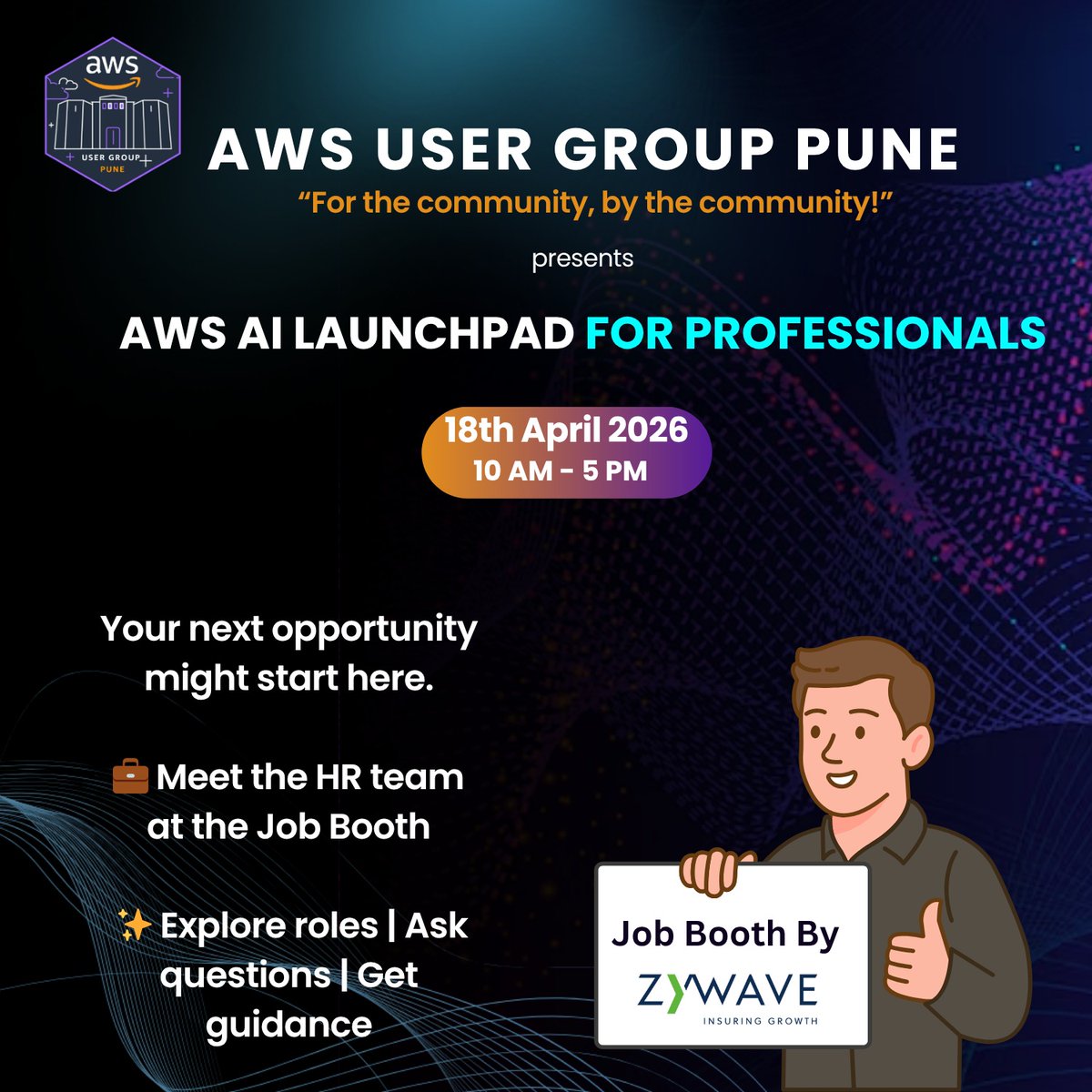 AwsPune's tweet image. 💼 Job Booth

Meet the team from Zywave
Connect. Explore. Grow.

Team AWS User Group Pune!

#awscommunity #awscloud #awsugpune #pune #community