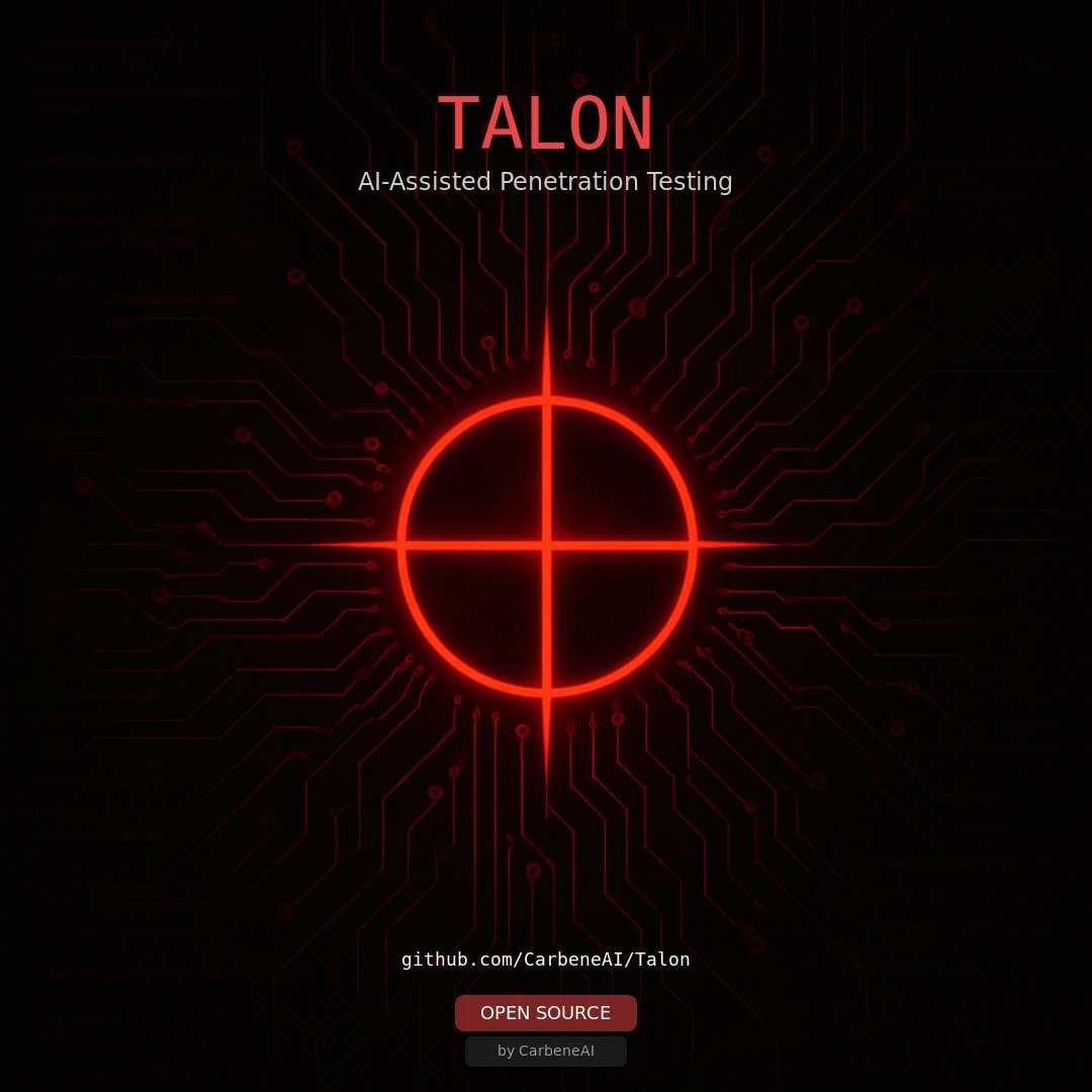 CarbeneAI's tweet photo. I just open-sourced my penetration testing AI.

Talon is an MCP server that gives Claude Code secure SSH access to a Kali Linux VM. You describe what you want to test in plain English. The AI runs the tools, interprets the output, and suggests next steps.

What it does:
Connects Claude Code to your Kali environment via SSH MCP
AI-directed reconnaissance across 5 automated phases
Enumeration guides for 13 common services
OSCP-style report generation
Obsidian vault integration for engagement notes

The key insight: Claude can execute nmap, gobuster, nikto — interpret the results, correlate findings, and maintain a complete attack narrative. Without leaving your terminal.

This is not a replacement for skilled pentesters. It's a force multiplier. The same way AI coding tools don't replace developers — they make good ones faster.

Built for authorized testing, CTF competitions, and security education only.

MIT licensed. 14 files. Works today.

GitHub: https://t.co/NMeBLzOEEm
Details: https://t.co/2YAnVReQHw

First of four open-source releases from CarbeneAI this spring. More coming.

#cybersecurity #pentesting #AI #opensource #claudecode #redteam #MCP