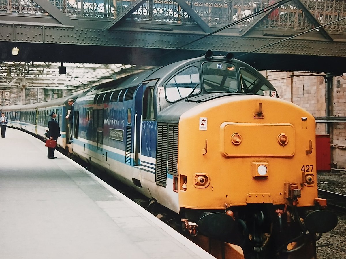 Invermuir's tweet image. 37427 just worked into Waverley from Inverness. July 1994. ##tmrguk #class37 #tractors @TheGrowlerGroup