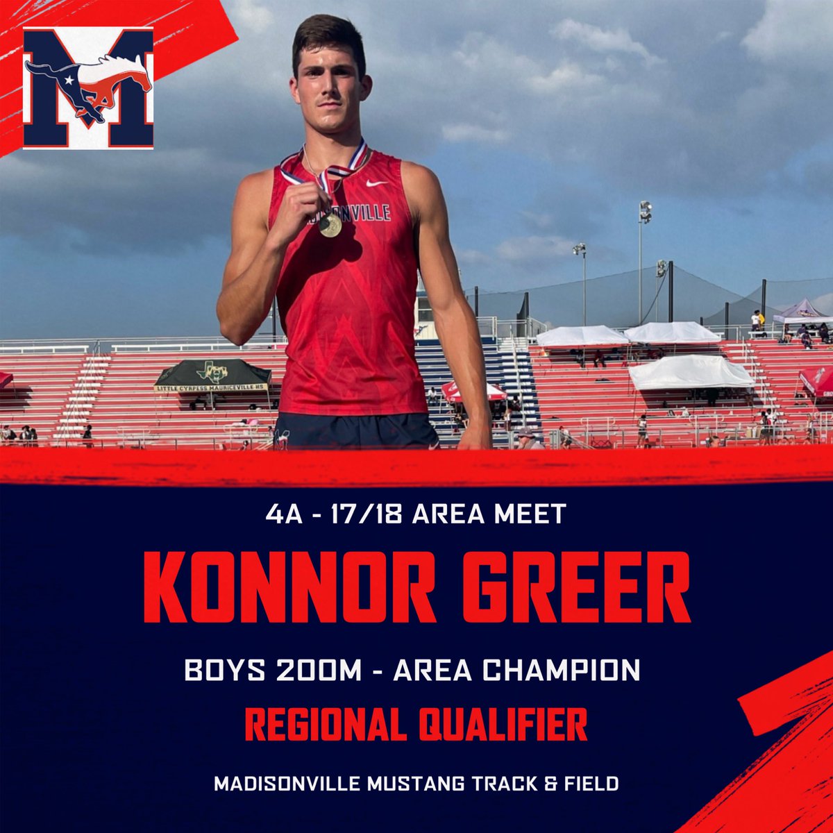 Mmustangstrack's tweet photo. 🚨REGIONAL QUALIFIER🚨
4A - 17/18 Area Meet
Varsity Boys
200M - 22.10 (PB)
AREA CHAMPION 
#UNFINISHEDBUSINESS https://t.co/LHlPsTI8Ma