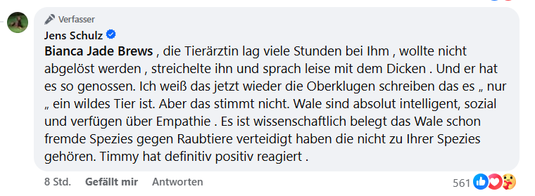 🚩🚩 Update zu #Buckelwal #Timmy/#Hope:
.. wenn man das liest, bekommt man feuchte Augen! Es ist schön zu sehen, dass der "Dicke" endlich die Liebe bekommt, die er benötigt! Vielen Dank an die Tierärztin! 🥹🥰