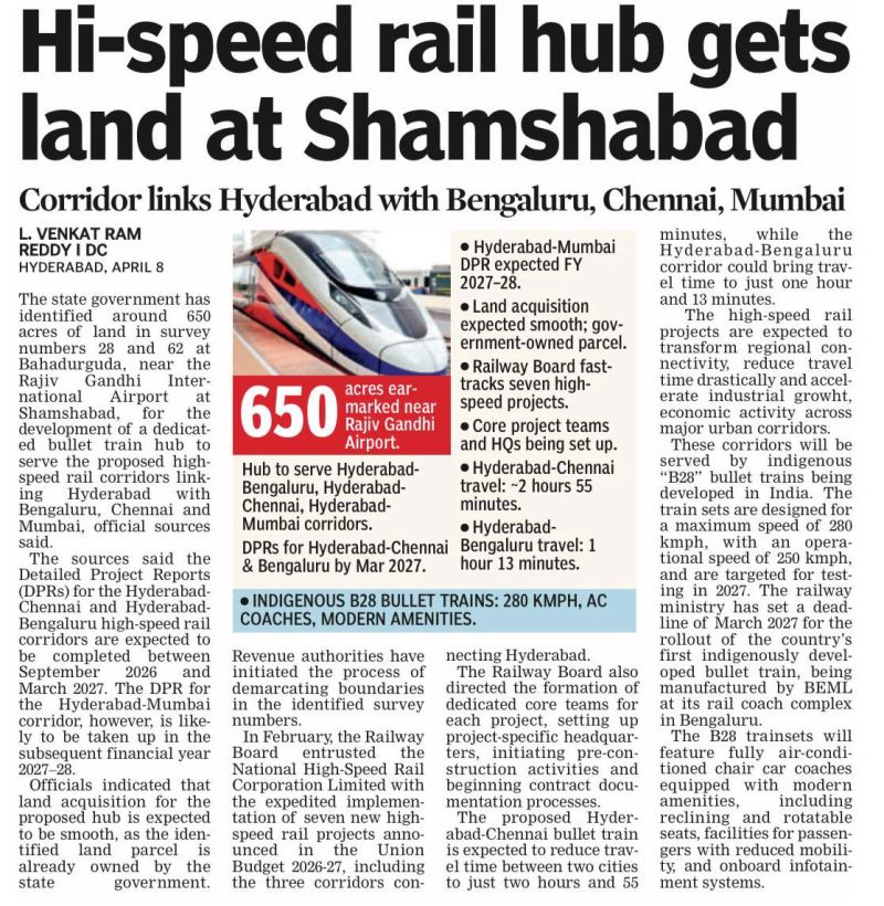 DSRInfra's tweet image. Big boost for Hyderabad!

650-acre bullet train hub near RGIA connecting:
✔ Bengaluru
✔ Chennai
✔ Mumbai
📍 Strong push for South Hyderabad real estate &amp;amp; infrastructure growth.
#Hyderabad #Infrastructure #BulletTrain #RealEstate #DSRGroup #InvestInHyderabad