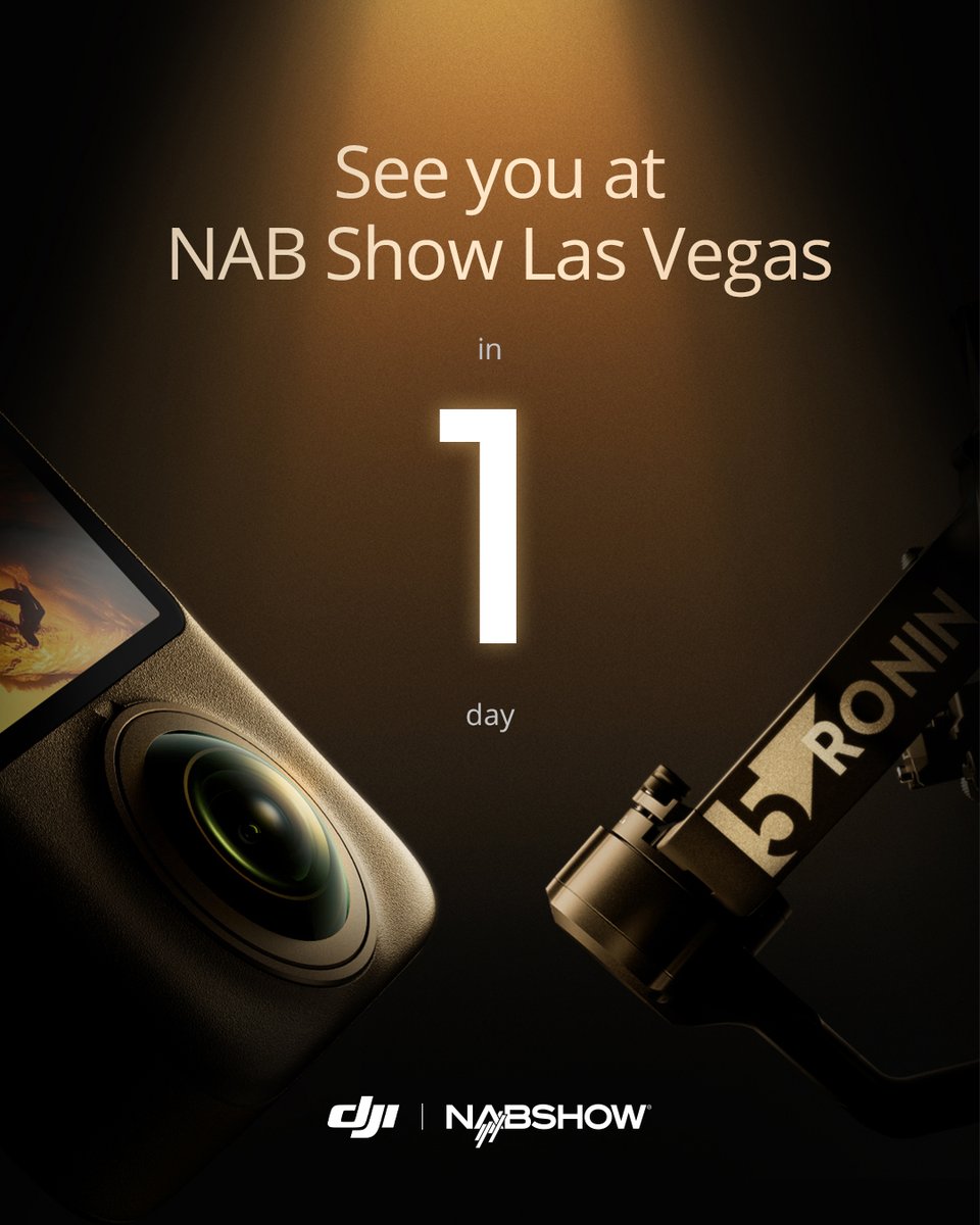 djipowerglobal's tweet image. 1 day away. NAB Show 2026 starts tomorrow. 

We've got something ready for you at Booth C6719. Full session lineup in the post.  

📅 April 19–22, 2026 
📍 Booth C6719 | Las Vegas Convention Center  

See you in Las Vegas!  
#DJI #DJIatNAB #NABShow #NABShow2026 #DJIPower