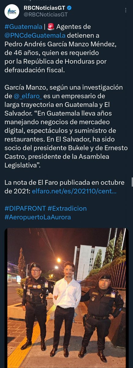 jrmdfv10's tweet photo. 📣😬 Escándalo, es arrestado amigo íntimo de BUKELE, ERNESTO CASTRO Y PADRE DE LA PARTICIPANTE MISS UNIVERSO. Por Defraude Fiscal en Honduras. @ https://t.co/1JRRveYMQa