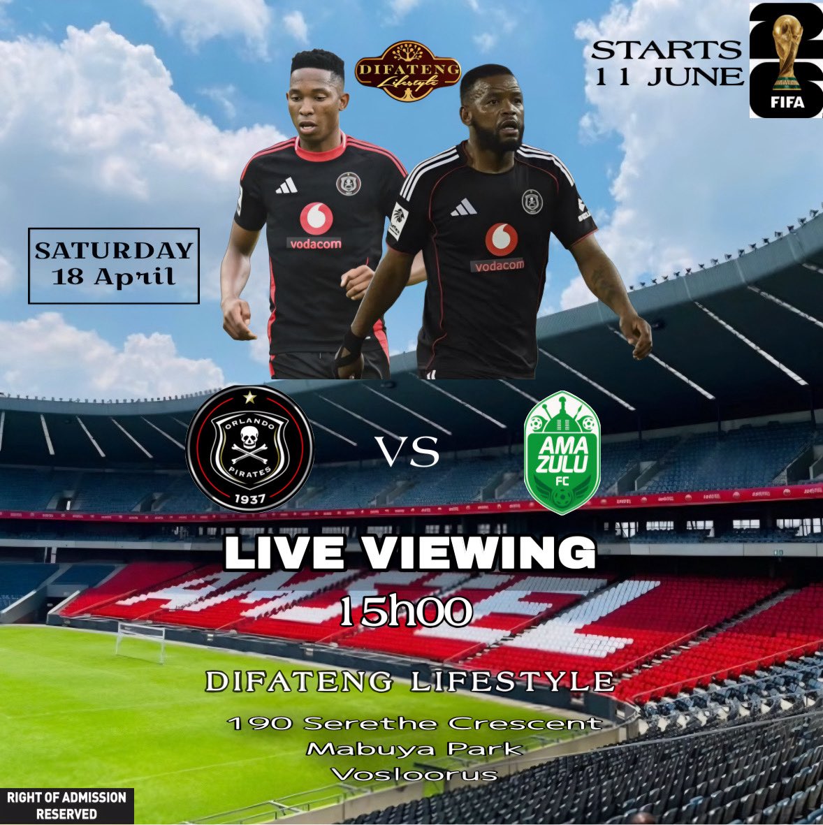 _Difateng's tweet photo. Orlando Pirates vs Amazulu FC

Saturday 18 April https://t.co/V4UdDykotr