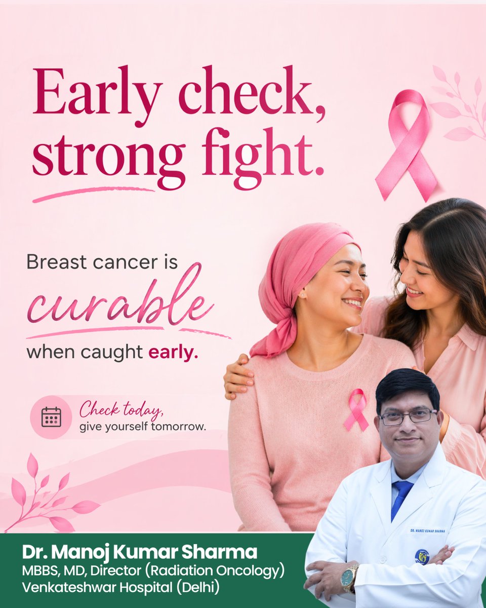 DrManojSharma01's tweet image. Early detection can save lives.
Breast cancer is treatable when caught early. Stay aware, get checked, and take charge of your health today.
#BreastCancer #EarlyDetection #CancerCare #HealthMatters