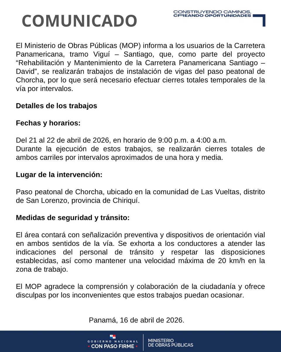 Ministerio de Obras Públicas de Panamá tweet media