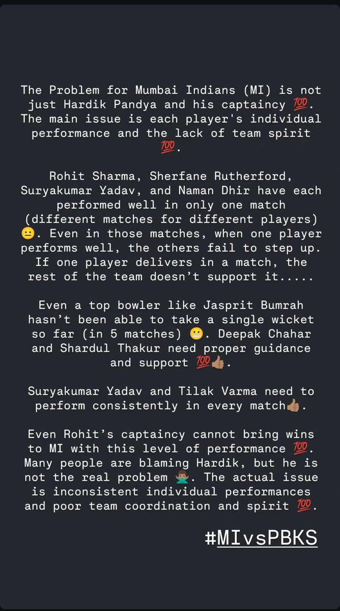 ManOfExplosives's tweet photo. @45FearlessRo @hardikpandya7 The Problem for Mumbai Indians (MI) is not only Hardik Pandya and his Captaincy 💯💯
#MivsPBKS #PBKSvsMI #MumbaiIndians #PunjabKings #ShreyasIyer #HardikPandya #RohitSharma #SuryakumarYadav #DeepakChahar #ShardulThakur #QuintonDeCock #Bumrah https://t.co/o8pdO64sz3