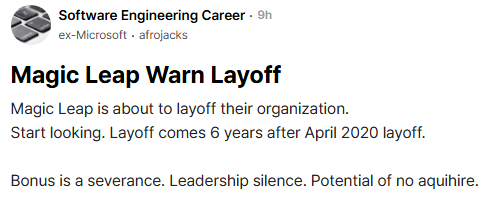 Noah_A_S's tweet photo. @rabovitz #magicleap #layoffs happening again... https://t.co/ETThHLVfw8