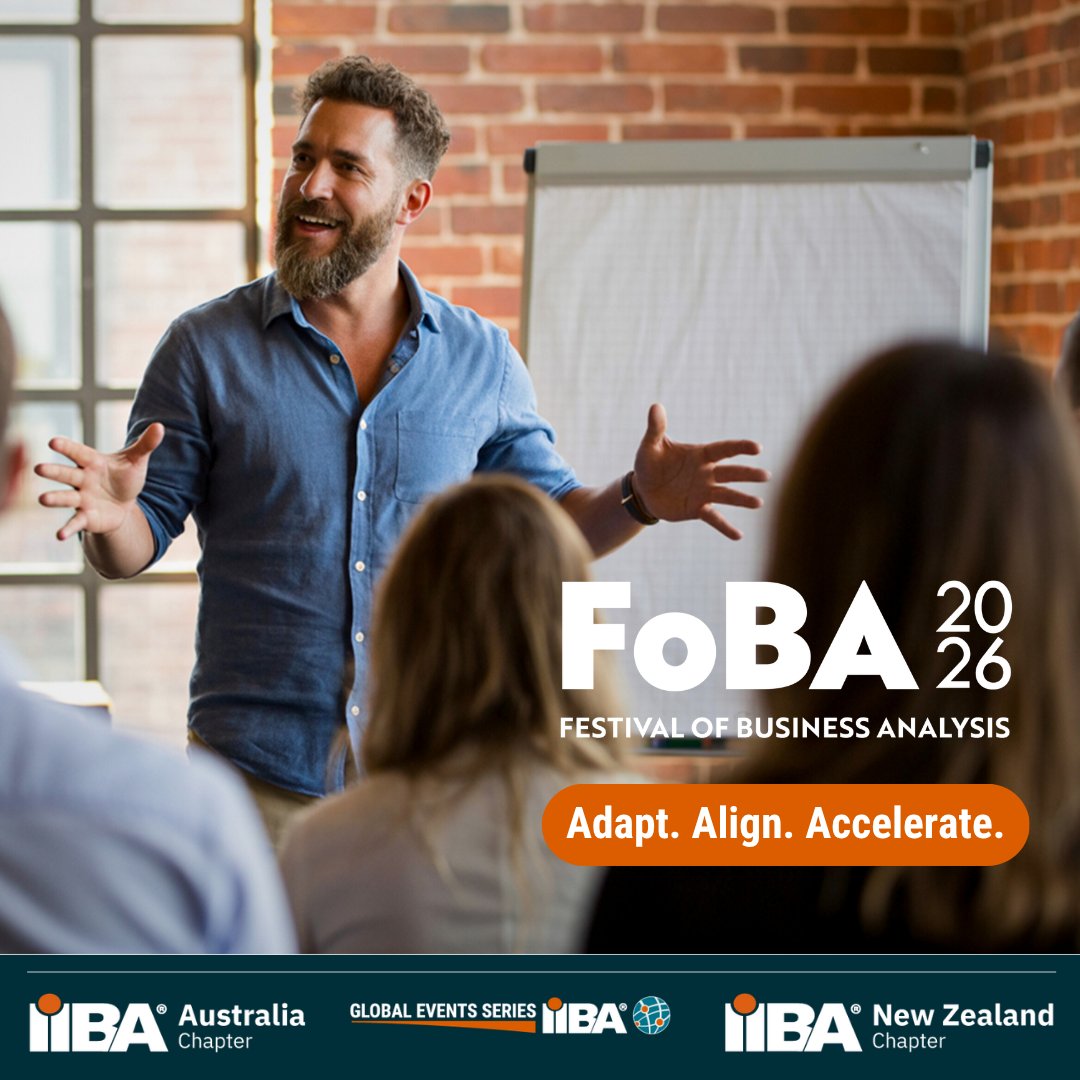 IIBAAus's tweet image. At FoBA, you will explore complexity through engaging presentations and interactive workshops that help you adapt your thinking, sharpen your analytical skills, and respond to challenges thoughtfully. 

Register now: ow.ly/6ZEJ50YxpaS

#FoBA2026 #IIBA #BusinessAnalysis