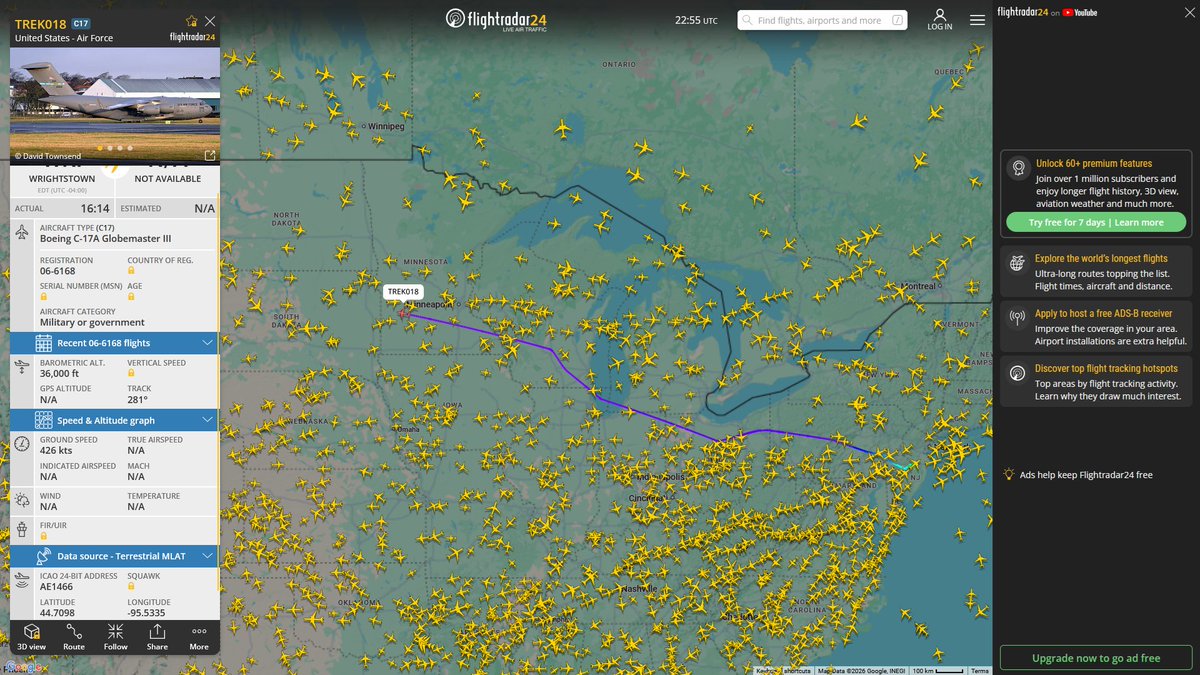AIYeyENGDdJkjTr's tweet image. Apr. 17, 2026
#McGuire Air Force Base #Fort Lewis ==&amp;gt; #Joint Base Pearl Harbor-Hickam, Honolulu 

#TREK018 #AE1466 USAF C-17A Globemaster III