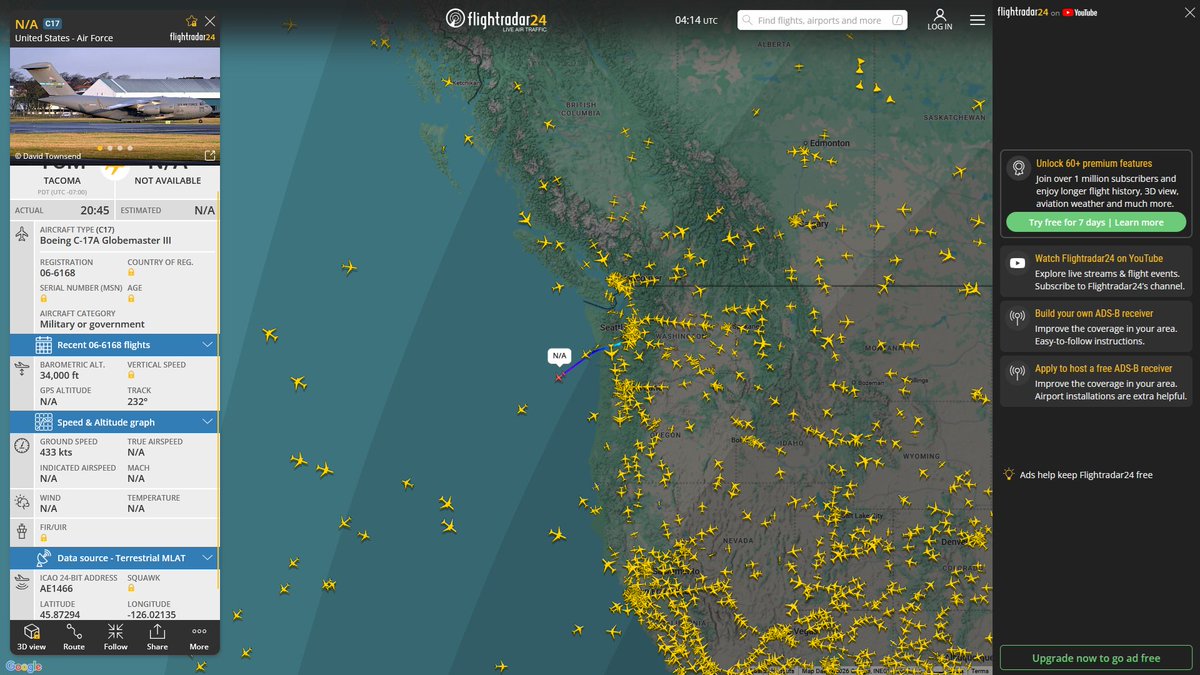 AIYeyENGDdJkjTr's tweet image. Apr. 17, 2026
#McGuire Air Force Base #Fort Lewis ==&amp;gt; #Joint Base Pearl Harbor-Hickam, Honolulu 

#TREK018 #AE1466 USAF C-17A Globemaster III