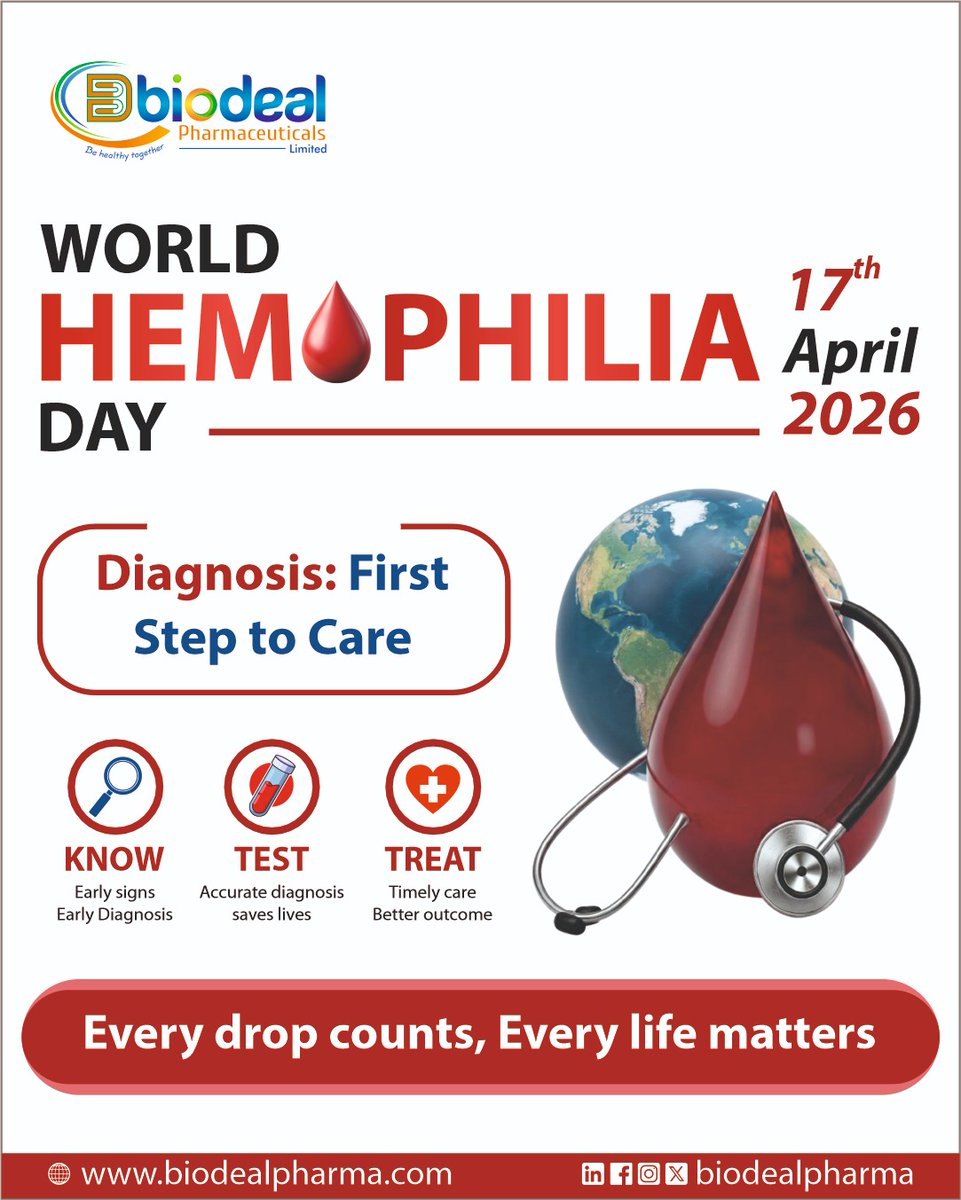 Biodealpharma's tweet photo. On World Hemophilia Day, we emphasize early diagnosis and timely care.

Biodeal Pharmaceuticals supports brands with quality-driven manufacturing for safe &amp; effective therapies.

Every drop counts. Every life matters.

#WorldHemophiliaDay  #Pharma  #BiodealPharma https://t.co/SaWIy7NhwW