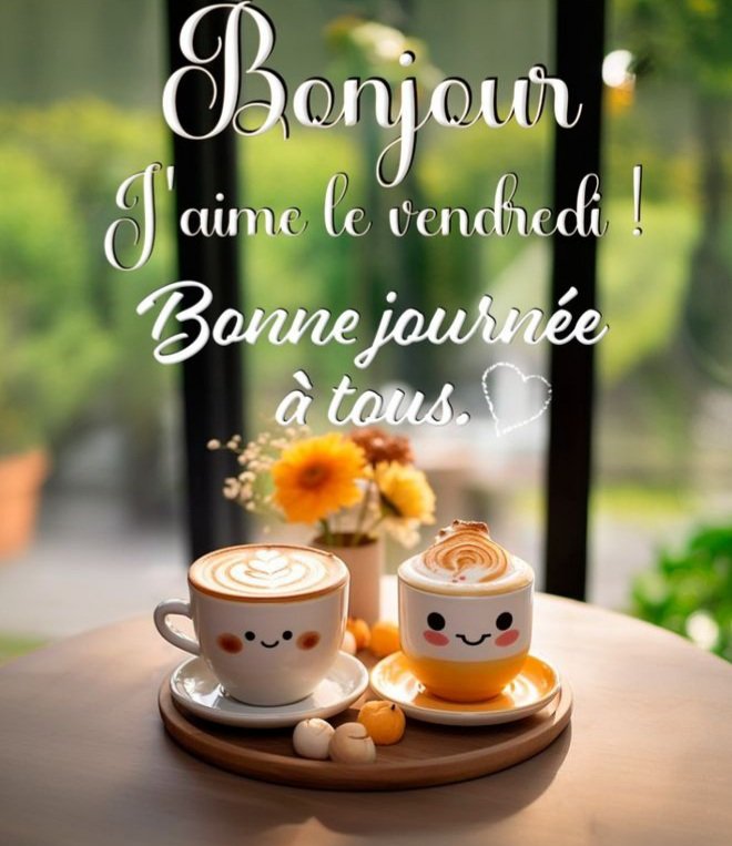 JosetteJ1's tweet image. Agréable vendredi à tous mes abonnés 😘 
Courage les travailleurs, le week-end arrive👍
Le café/thé vous attend.
☕☕☕🍵☕☕☕
Météo 8° maxi 20°🌤
#Avril #Printemps 
#Ligue_des_optimistes