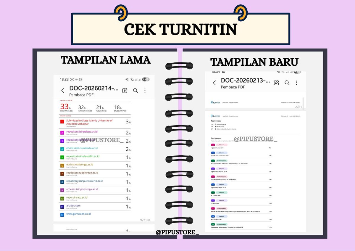 READY CEK TURNITIN
-No repository
-Harga sesuai kantong
-Tersedia tampilan lama dan baru
-Bisa req filter
-Sedia cek ai by ZeroGPT

testi: t.me/testicekturnit…

☎️: wa.me/6289510696196

#zonauang