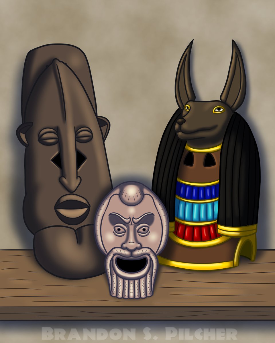 BrandonPilcher's tweet image. A family of masks from ancient Mali, Egypt, and Greece. #masks #drama #ancient #african #egyptian #greek #history #art #artistontwitter