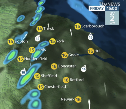 vicwhittamITV's tweet image. Happy Friday early birds! #Weather: A band of rain, locally heavy, will be moving eastwards across all parts during the middle of the day, fragmenting and becoming more showery. Drier &amp;amp; brighter later into the afternoon, breezy, with highs of 16°C. itv.com/news/calendar/…