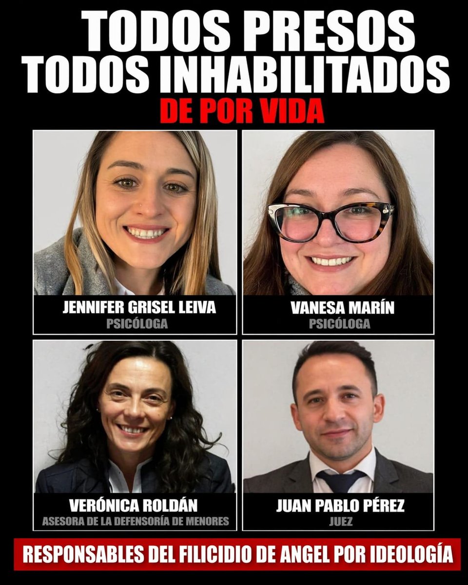 ELLOS TAMBIÉN MATARON A ANGEL

La "mamá" y su actual pareja van a recibir cadena perpetua sí o sí, y con eso los 4 funcionarios públicos intentarán descomprimir y zafar. No hay que aceptarlo. 

TODOS PRESOS
TODOS INHABILITADOS
DE POR VIDA

#NoMasHijosRehenes #ViolenciaVicaria