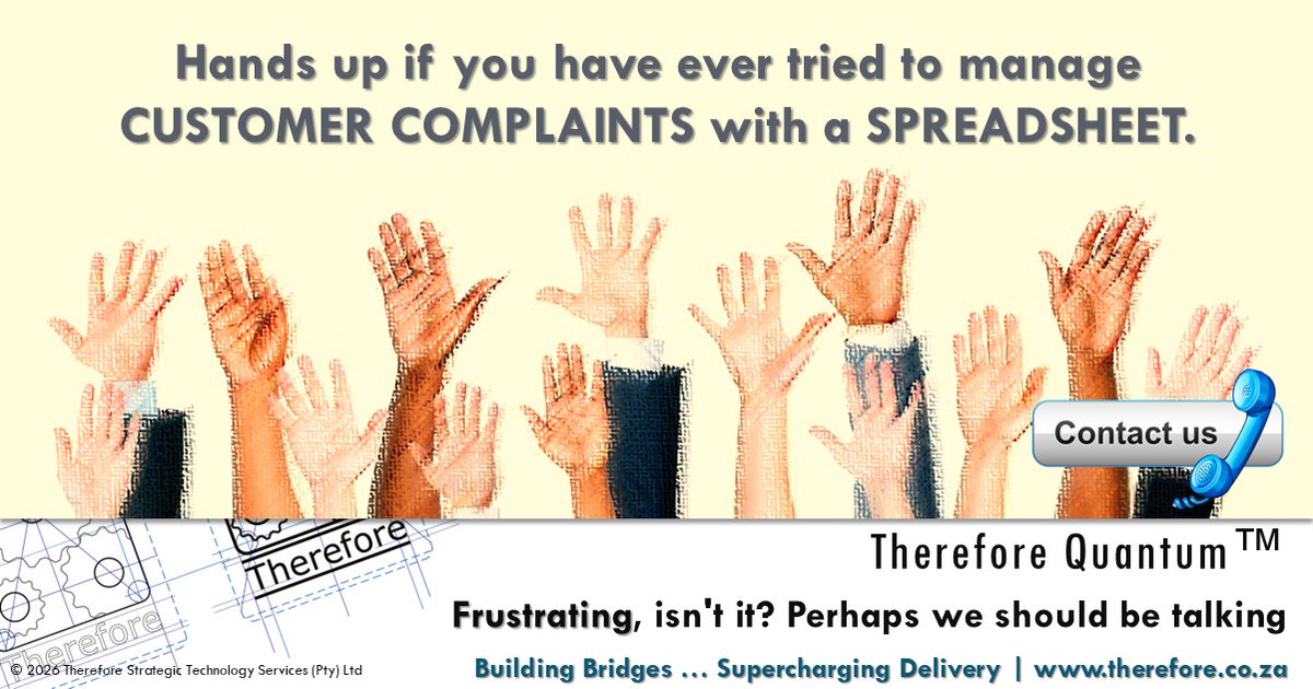 ThereforeSTS's tweet image. Hands up if you’ve ever tried managing customer complaints with a spreadsheet… frustrating, right? If it feels like you’re working hard instead of smart, it’s time to talk. 

therefore.co.za/Quantum/Contac…

#BPMS #Complaints #Spreadsheets #Quantum