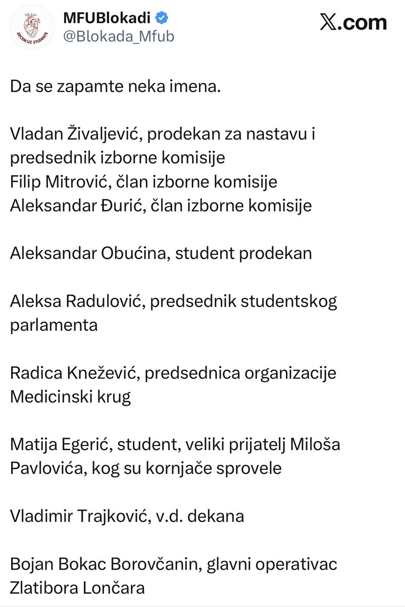 Najsramnija imena jučerašnjih izbora na BG Medicinskom Fakultetu, zbog nesprečavanja, pokušaja krađe i otvorenog falsifikovanja i dokumenata i izborne volje!!
Dobro zapamtiti ova imena za ubuduće, jer to su zlatiborovi ćaci‼️