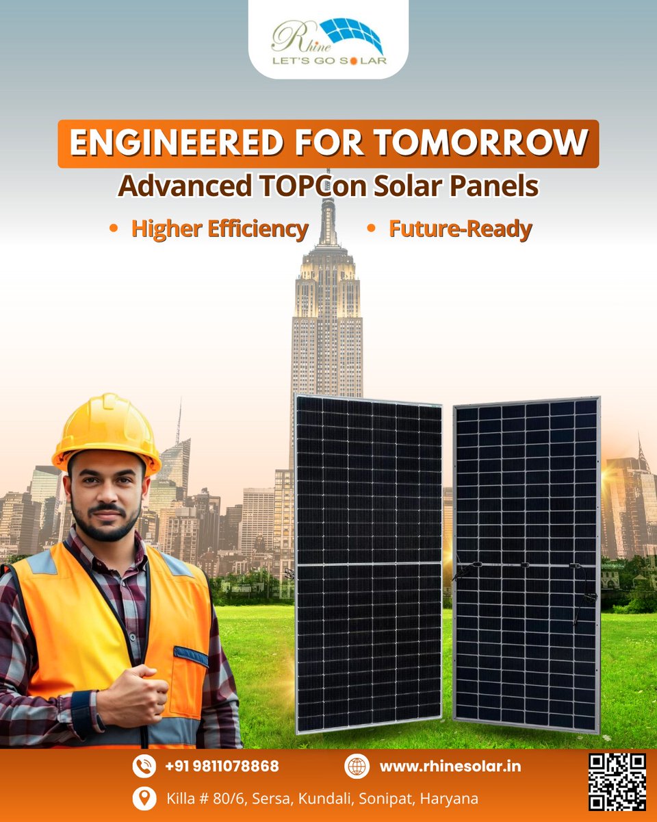 ☀️Smart Solar Solutions for a Brighter Tomorrow

📞 Contact Us: +91 98110 78868
🌐 Visit: rhinesolar.in
📍 Location: Killa No. 80/6, Janti Kalan Rd, Sersa, Kundli, Sonipat, Haryana

#SolarInstallation #TOPConTechnology #RhineSolarLimited #SolarSolution #SaveElectricity
