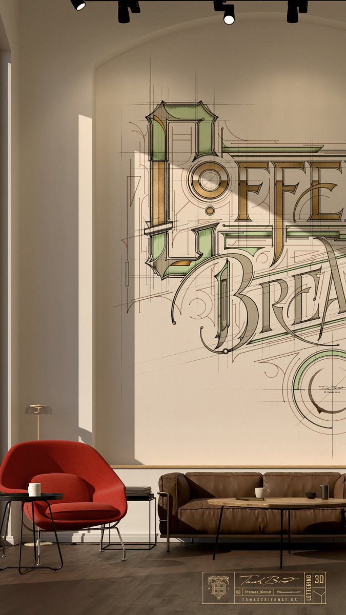 tomek_biernat's tweet image. Coffee Break | Hand lettering
Digital Art - @Procreate 
3D - Sketchup / V-Ray
Wallpaper / Wall Art
noai.
☕️🫡

#coffee #wallpaper #digitalart #procreate #coffeeshop #cafe #coffeedesign #interiordesign #InteriorDecoration #art #noai #design #GraphicDesigner #lettering #decor