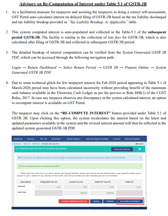 CAclubindia's tweet image. Big #GST Relief: GSTN Enables Interest Re-Calculation under Table 5.1 of GSTR-3B