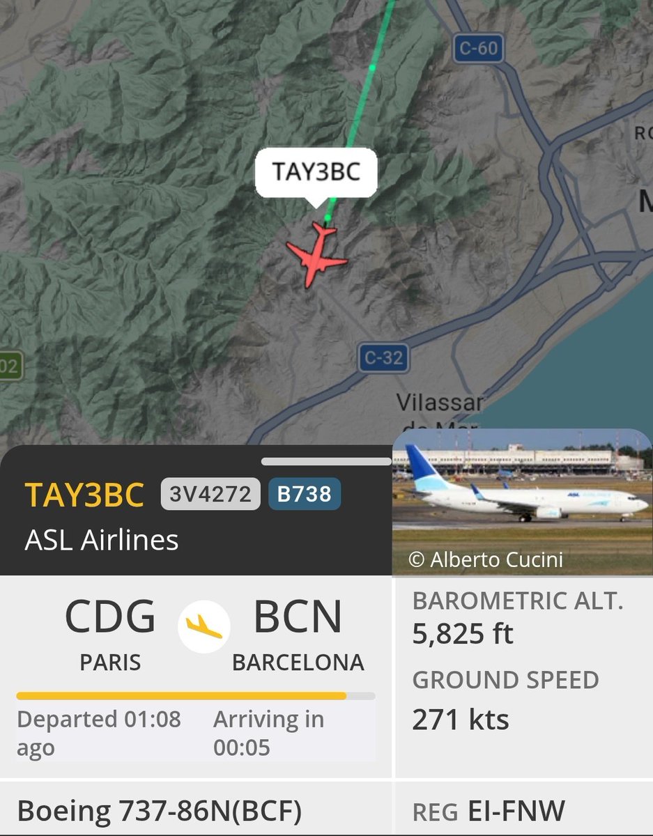 TheDKdigital's tweet photo. Increíble lo de hoy a las 6:15 AM. El vuelo de carga #TAY3BC de ASL Airlines (París-BCN) ha despertado a toda la casa pasando bajísimo sobre Argentona. ✈️🔊 ¿Desde cuándo somos pista de aterrizaje en 08310? El ruido ha sido insoportable. @aena @ajargentona @ProuSoroll https://t.co/pqA4MD0N6b