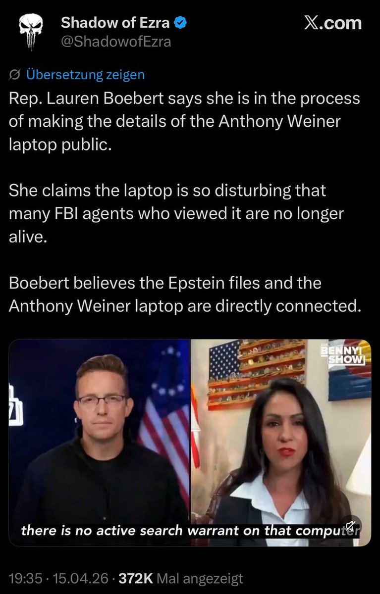 maikpi70's tweet image. 🇺🇸 Kommt die nächste große #Pädo-Enthüllung nach den #EpsteinFiles?

👉 US-Abgeordnete Lauren Boebert sagt, dass die Freigabe des Anthony Weiner-Laptops vorbereitet werde. Die Inhalte des Geräts, welches sich in Besitz des #Clinton-Angestellten befand, seien derart verstörend,