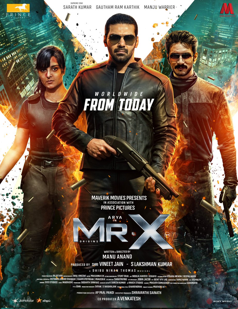 Gautham_Karthik's tweet image. The action strikes the big screens in style!

#MrX in theatres FROM TODAY 🎯

A film by @itsmanuanand.

Produced by @vineetjaintimes @lakku76. 
Co-produced by @venkatavmedia.

#Maverik @Prince_Pictures @arya_offl @realsarathkumar #ManjuWarrier @AnaghaOfficial @raizawilson