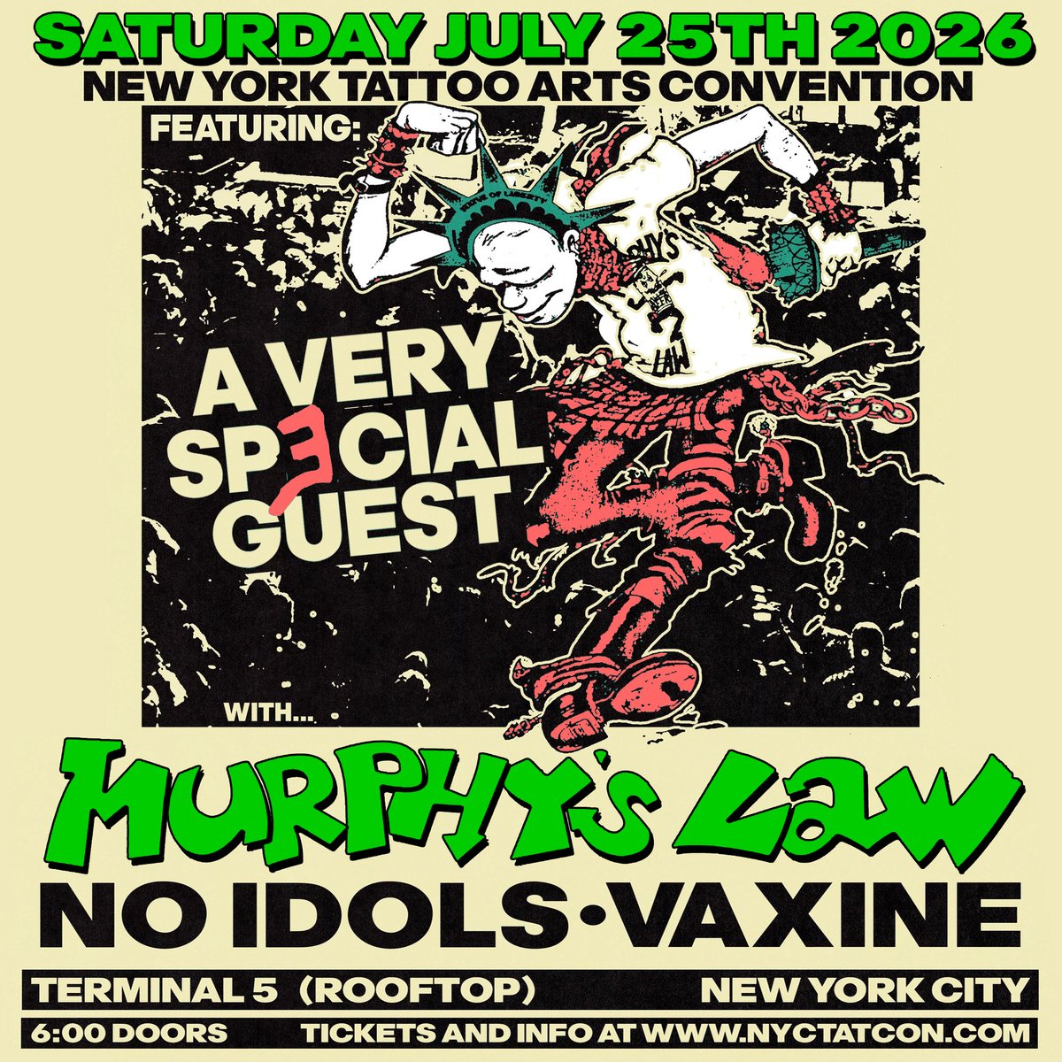 deadcityrecords's tweet image. Saturday July 25, 2026 in NYC at Terminal 5! Tickets at nyctatcon.com

@nyctatcon @civ_gb @circlejerksband @murphyslawnyc @vaxine_nyc @creepynyc 
#MurphysLaw #MurphysLawNYC #MurphysLawNYHC #NYHC #NewYorkHardcore